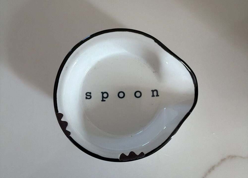 Magnolia Ceramic Spoon Rest White with Black Trim